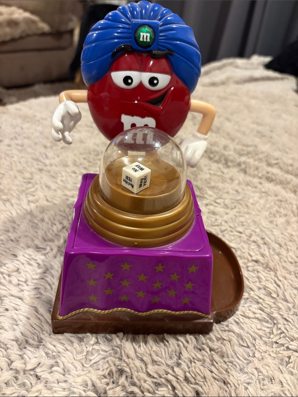 M&M'S Red Fortune Teller Toy with Blue Turban and Purple Base
